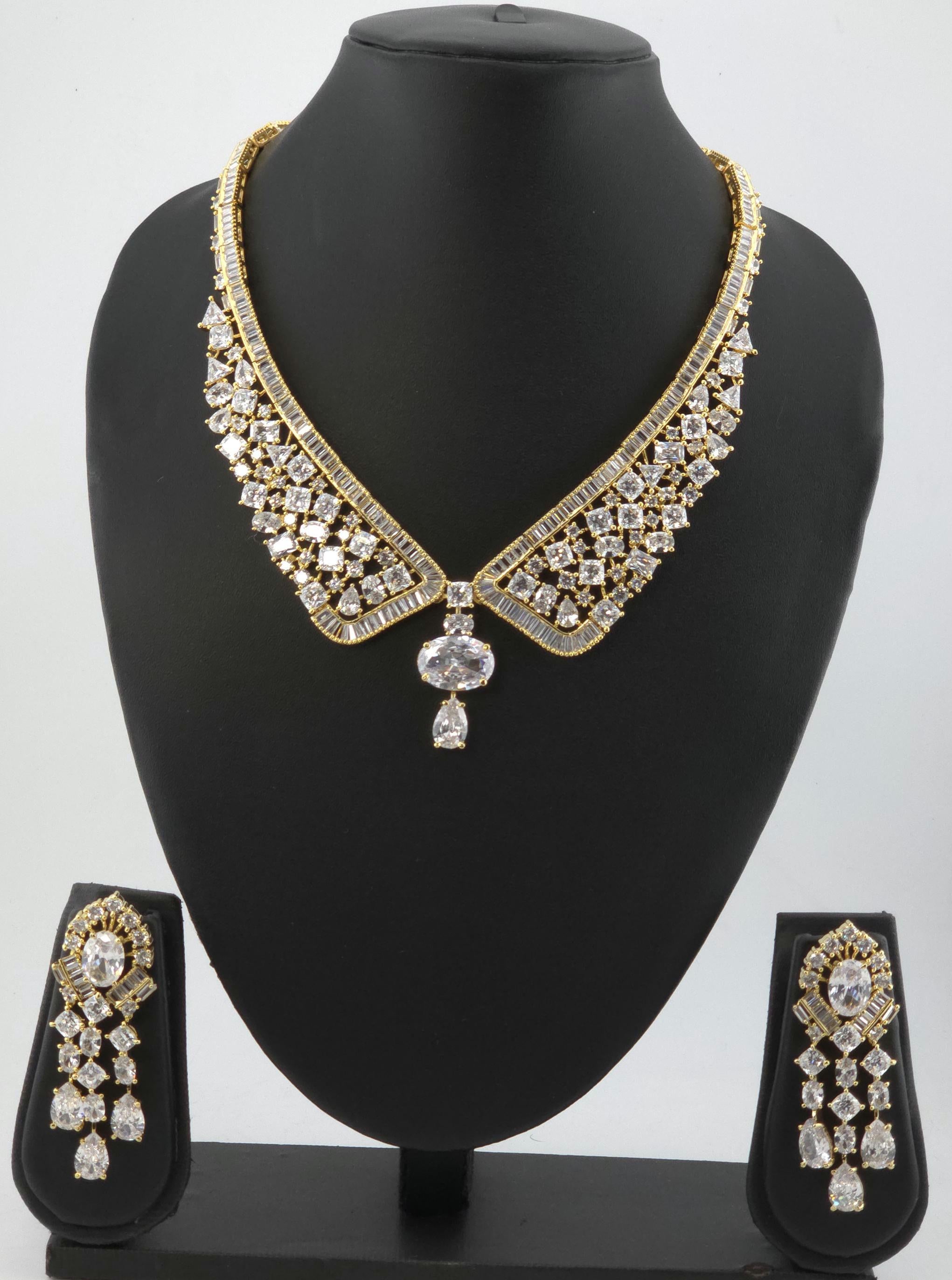 Emerald Green CZ Collar Necklace Set Bridal Evening Jewelry Rania