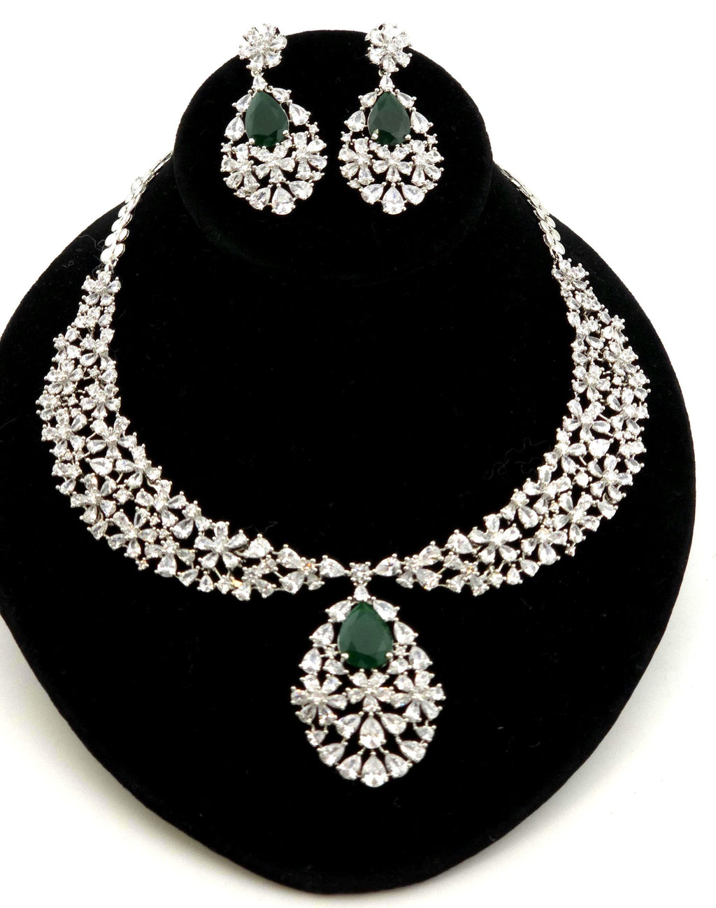 Royal Cluster CZ Teardrop Necklace Set Indian Bridal Jewelry Noor