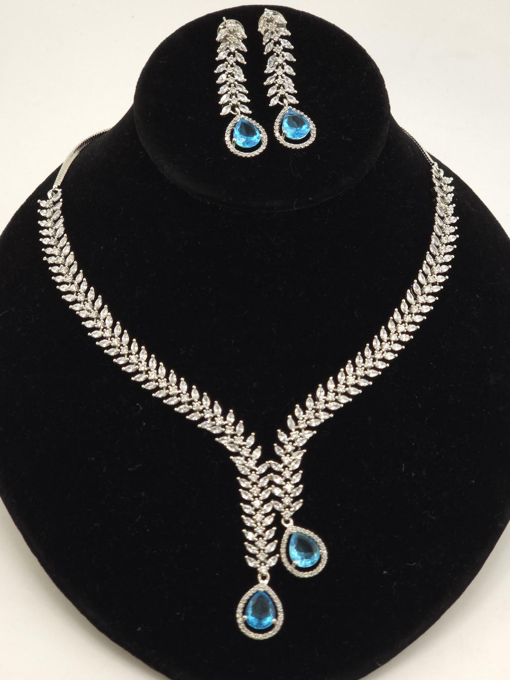 CZ Teardrop Necklace Set Red Blue Indian Wedding Jewelry Diya