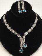 CZ Teardrop Necklace Set Red Blue Indian Wedding Jewelry Diya