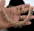 CZ Teardrop Necklace Set Multicolor Indian Bridal Jewelry Gulnar