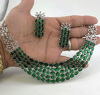 Emerald Green Multi-Row Collar Choker Necklace Set Bridal CZ Jewelry Anaya