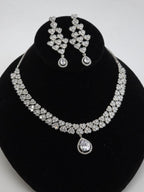 Heart CZ Bridal Necklace Set Silver Teardrop Pendant Jewelry Ishq