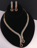 CZ Teardrop Necklace Set Red Blue Indian Wedding Jewelry Diya