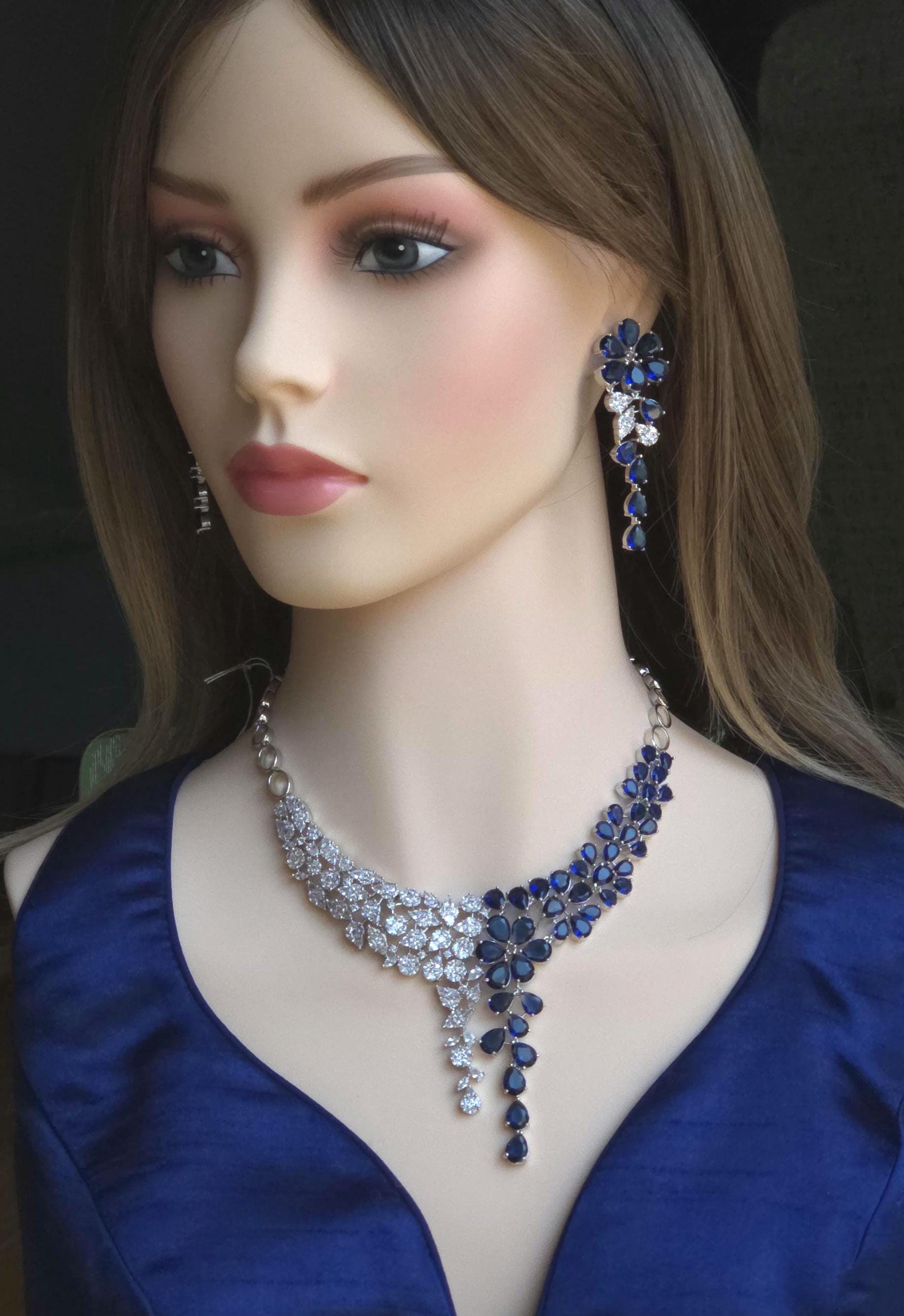 Floral CZ Bridal Necklace Set Indian Pakistani Wedding Jewelry Ruhi