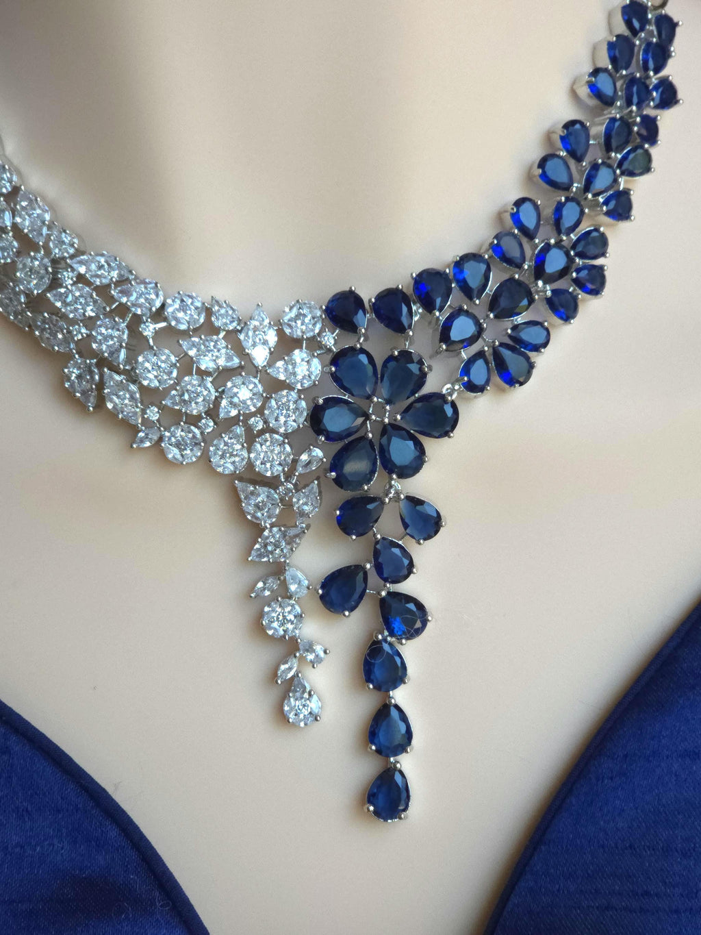 Floral CZ Bridal Necklace Set Indian Pakistani Wedding Jewelry Ruhi