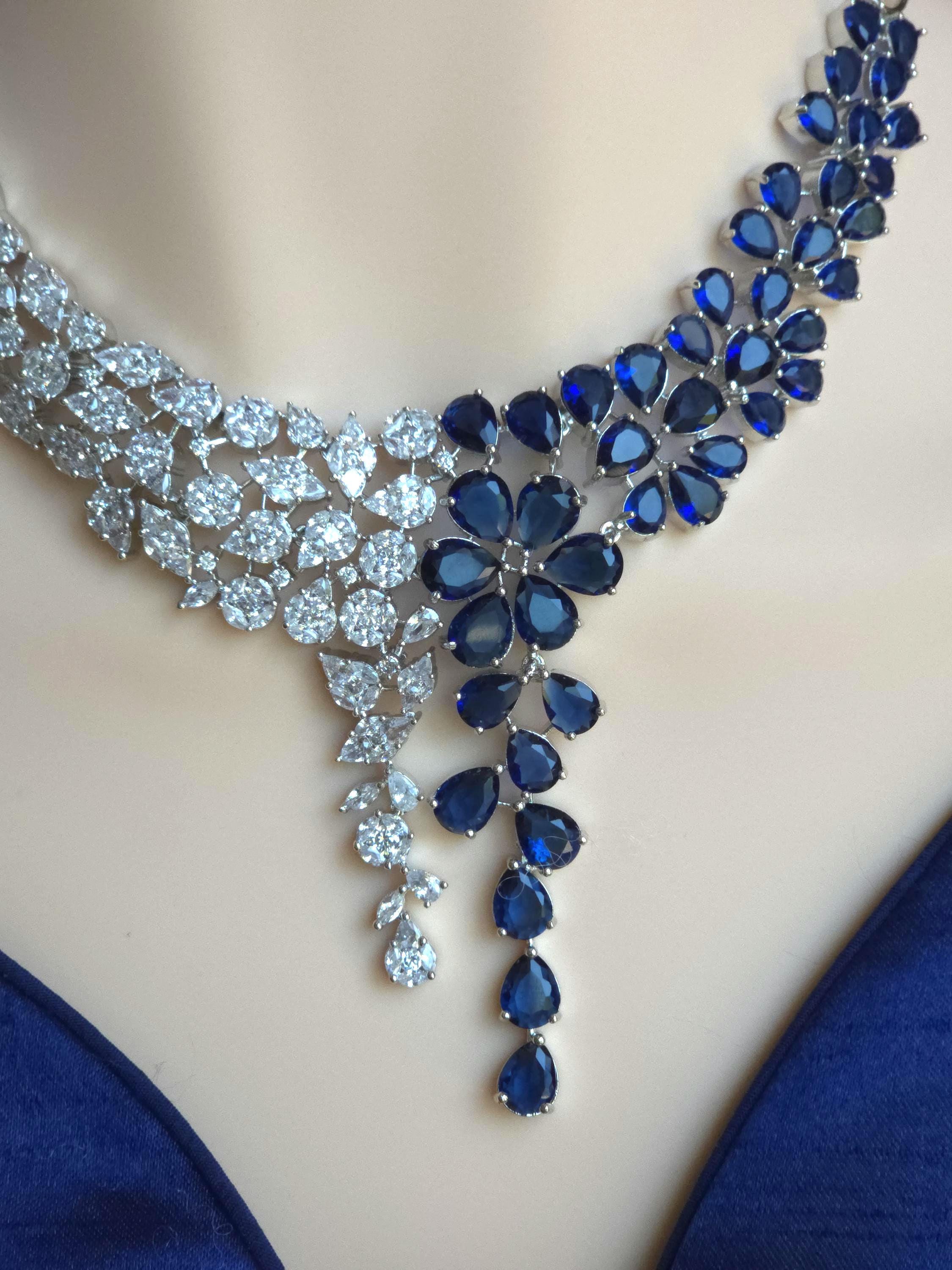 Floral CZ Bridal Necklace Set Indian Pakistani Wedding Jewelry Ruhi