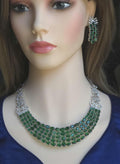 Emerald Green Multi-Row Collar Choker Necklace Set Bridal CZ Jewelry Anaya