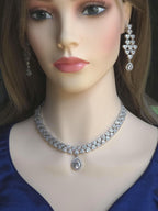 Heart CZ Bridal Necklace Set Silver Teardrop Pendant Jewelry Ishq