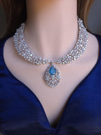 Royal Cluster CZ Teardrop Necklace Set Indian Bridal Jewelry Noor
