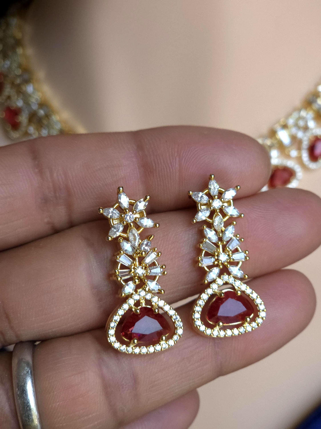 CZ Teardrop Necklace Set Multicolor Indian Bridal Jewelry Gulnar