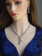 CZ Teardrop Necklace Set Red Blue Indian Wedding Jewelry Diya