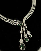 Silver CZ Lariat Necklace Set Red Green Blue Indian Wedding Jewelry Zeba