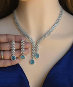 CZ Teardrop Necklace Set Red Blue Indian Wedding Jewelry Diya