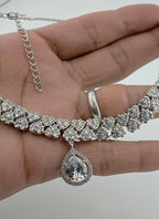Heart CZ Bridal Necklace Set Silver Teardrop Pendant Jewelry Ishq