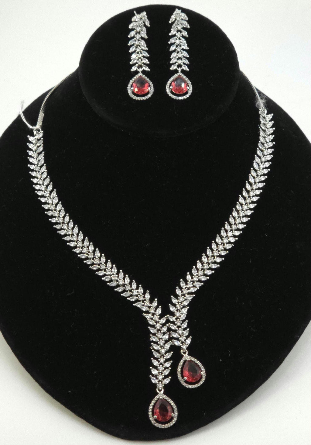 CZ Teardrop Necklace Set Red Blue Indian Wedding Jewelry Diya