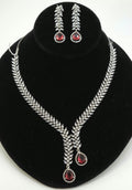 CZ Teardrop Necklace Set Red Blue Indian Wedding Jewelry Diya
