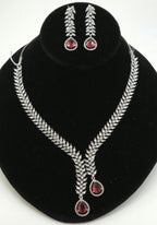 CZ Teardrop Necklace Set Red Blue Indian Wedding Jewelry Diya