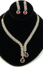 CZ Teardrop Necklace Set Red Blue Indian Wedding Jewelry Diya