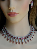 CZ Choker Necklace Set Pink Green Red Indian Bridal Jewelry Jiya