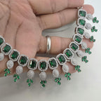CZ Choker Necklace Set Pink Green Red Indian Bridal Jewelry Jiya