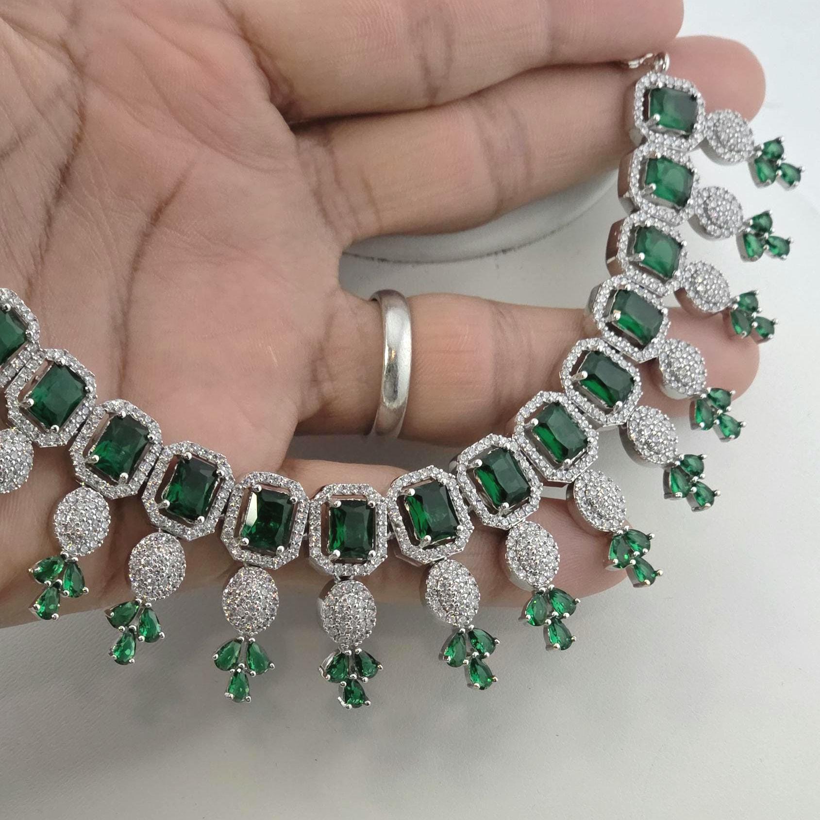CZ Choker Necklace Set Pink Green Red Indian Bridal Jewelry Jiya