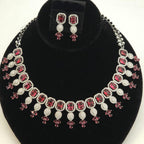 CZ Choker Necklace Set Pink Green Red Indian Bridal Jewelry Jiya