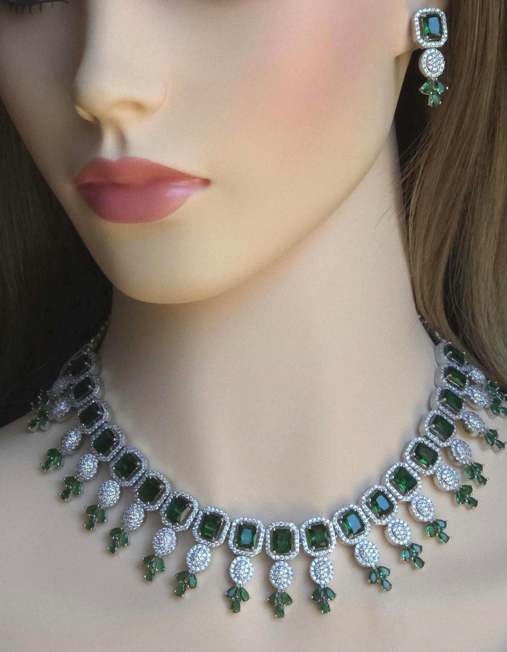 CZ Choker Necklace Set Pink Green Red Indian Bridal Jewelry Jiya