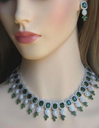 CZ Choker Necklace Set Pink Green Red Indian Bridal Jewelry Jiya