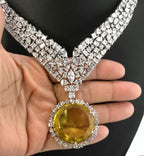 Yellow Citrine CZ Statement Necklace Set Luxury Statement Bridal Jewelry Sona