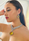 Yellow Citrine CZ Statement Necklace Set Luxury Statement Bridal Jewelry Sona