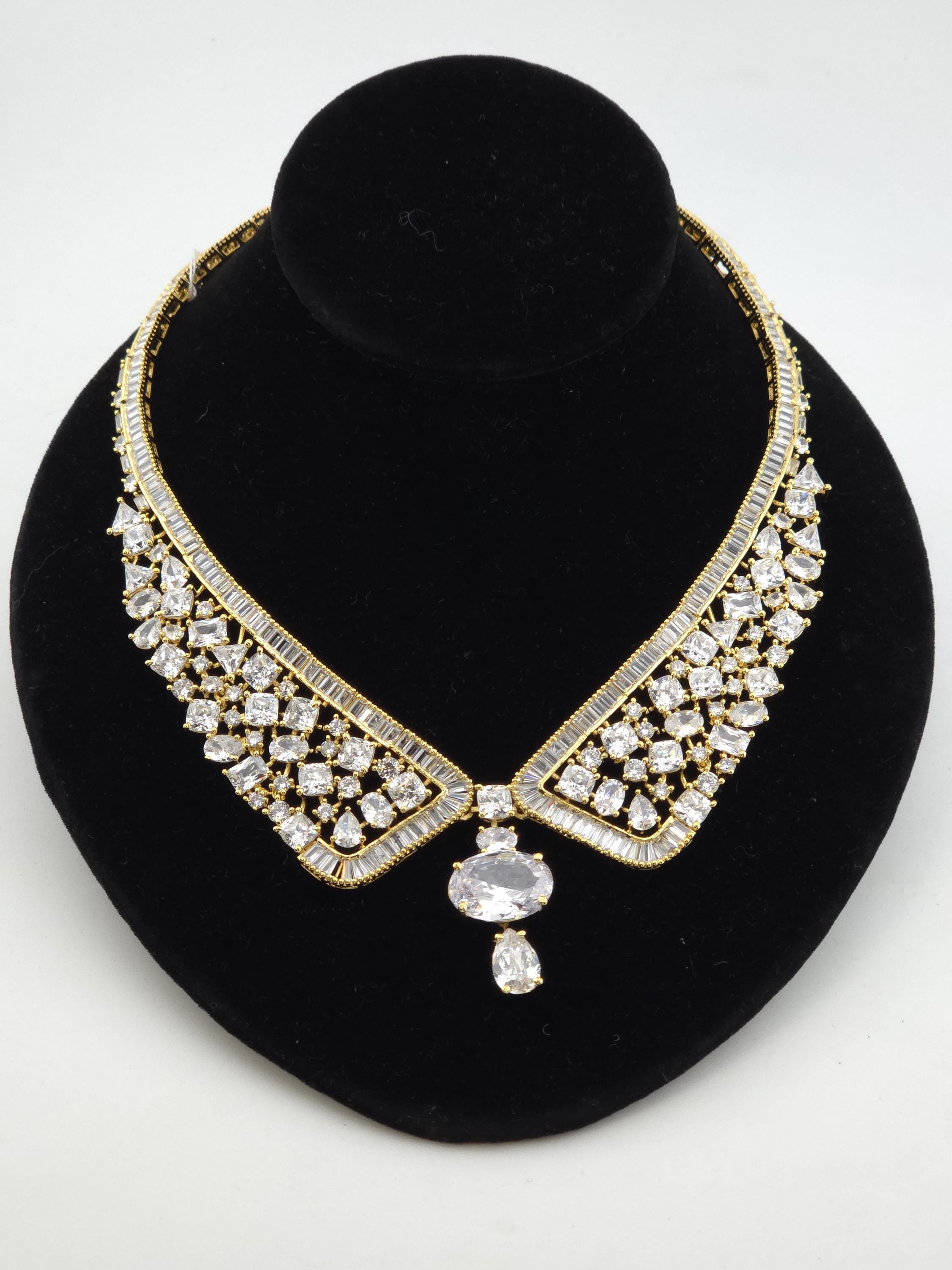 Emerald Green CZ Collar Necklace Set Bridal Evening Jewelry Rania