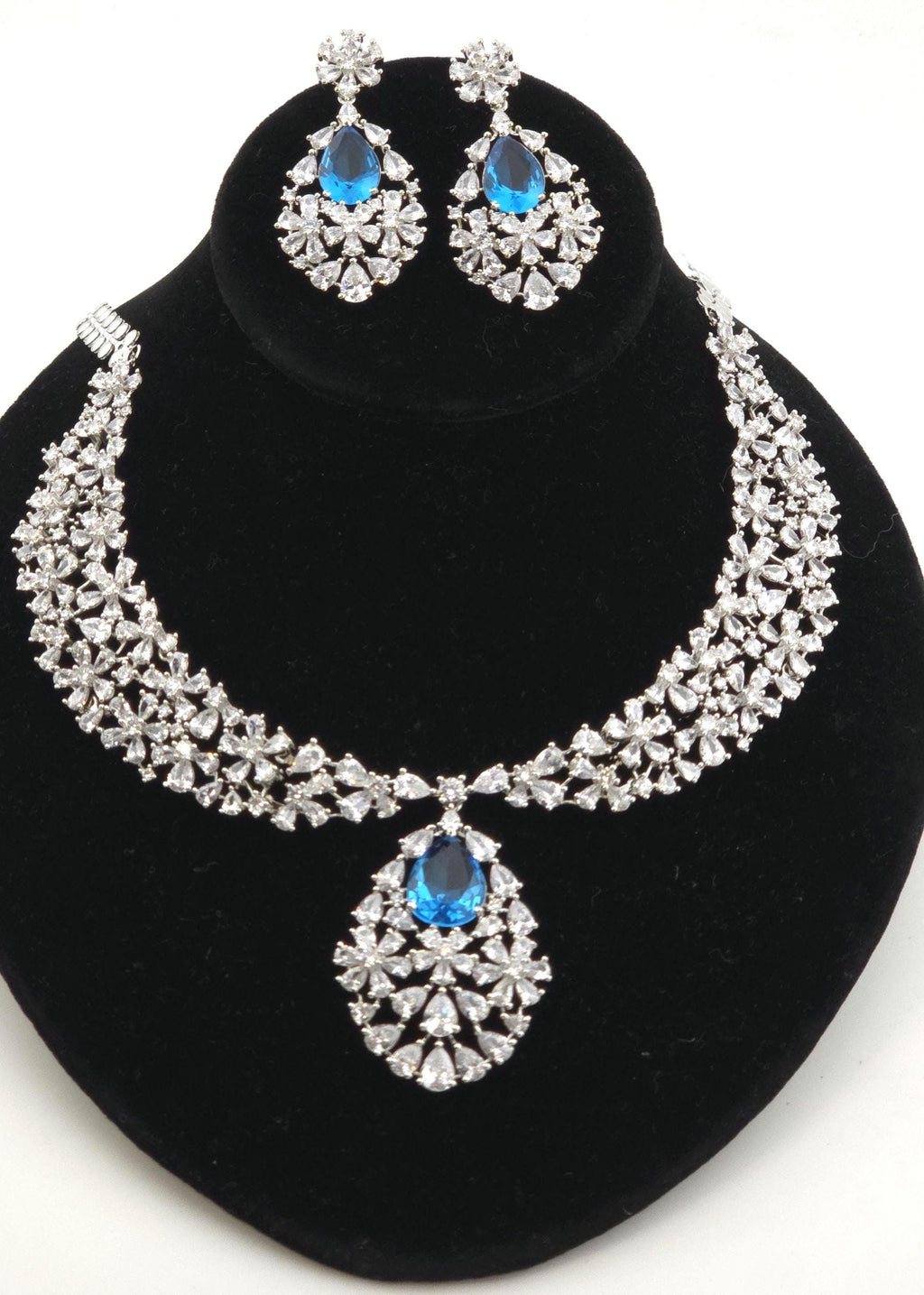 Royal Cluster CZ Teardrop Necklace Set Indian Bridal Jewelry Noor