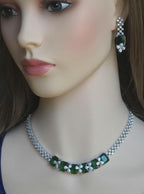 Emerald Cut CZ Necklace Set Blue Pink Green Red Bridal Jewelry Simra