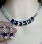 Emerald Cut CZ Necklace Set Blue Pink Green Red Bridal Jewelry Simra