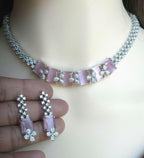Emerald Cut CZ Necklace Set Blue Pink Green Red Bridal Jewelry Simra