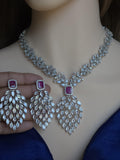 Marquise CZ Waterfall Necklace Set Magenta Blue Indian Wedding Jewelry Sahar
