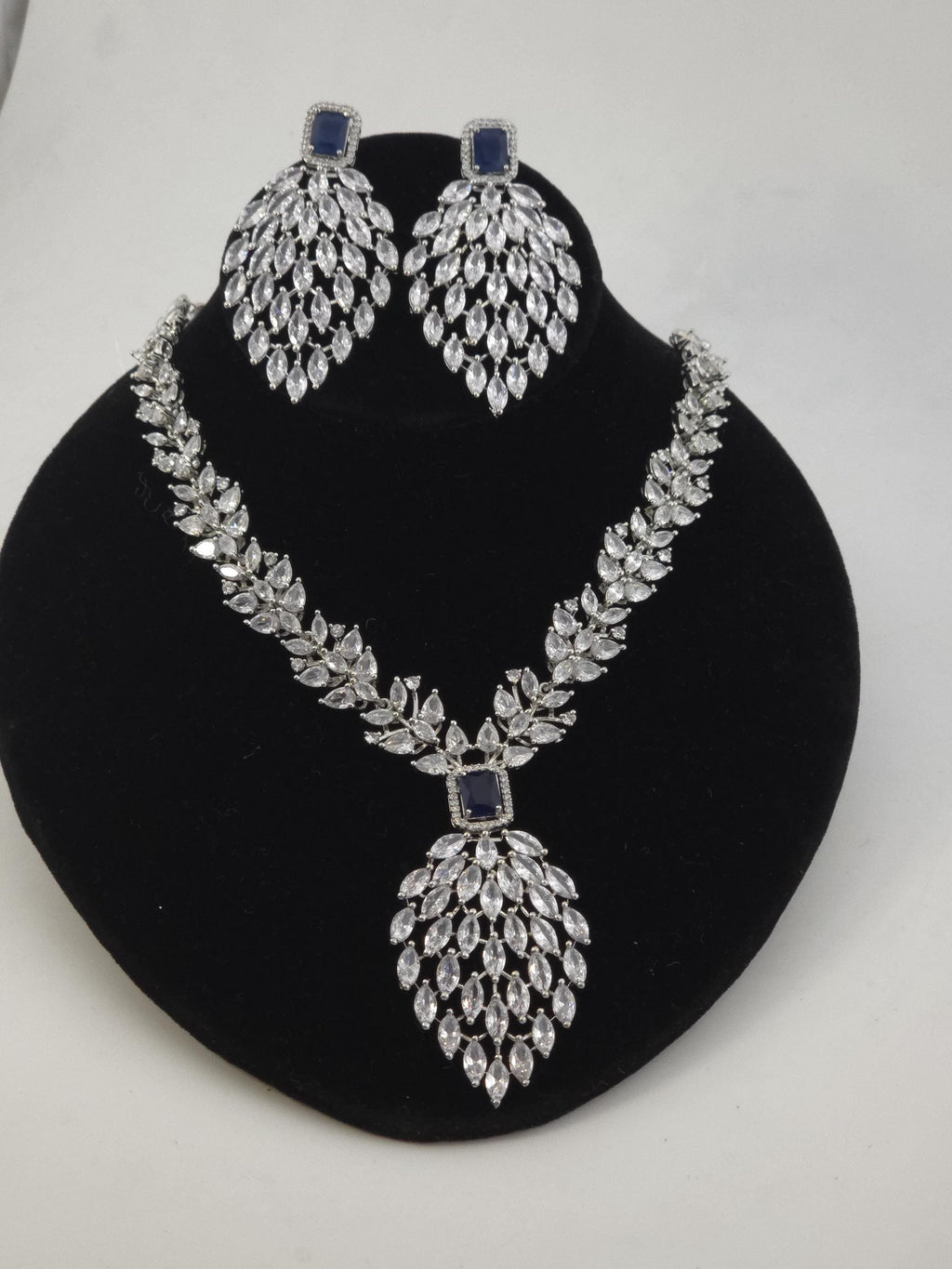 Marquise CZ Waterfall Necklace Set Magenta Blue Indian Wedding Jewelry Sahar