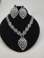 Marquise CZ Waterfall Necklace Set Magenta Blue Indian Wedding Jewelry Sahar