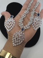 Marquise CZ Waterfall Necklace Set Magenta Blue Indian Wedding Jewelry Sahar