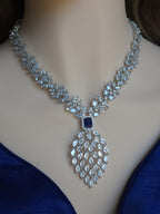 Marquise CZ Waterfall Necklace Set Magenta Blue Indian Wedding Jewelry Sahar