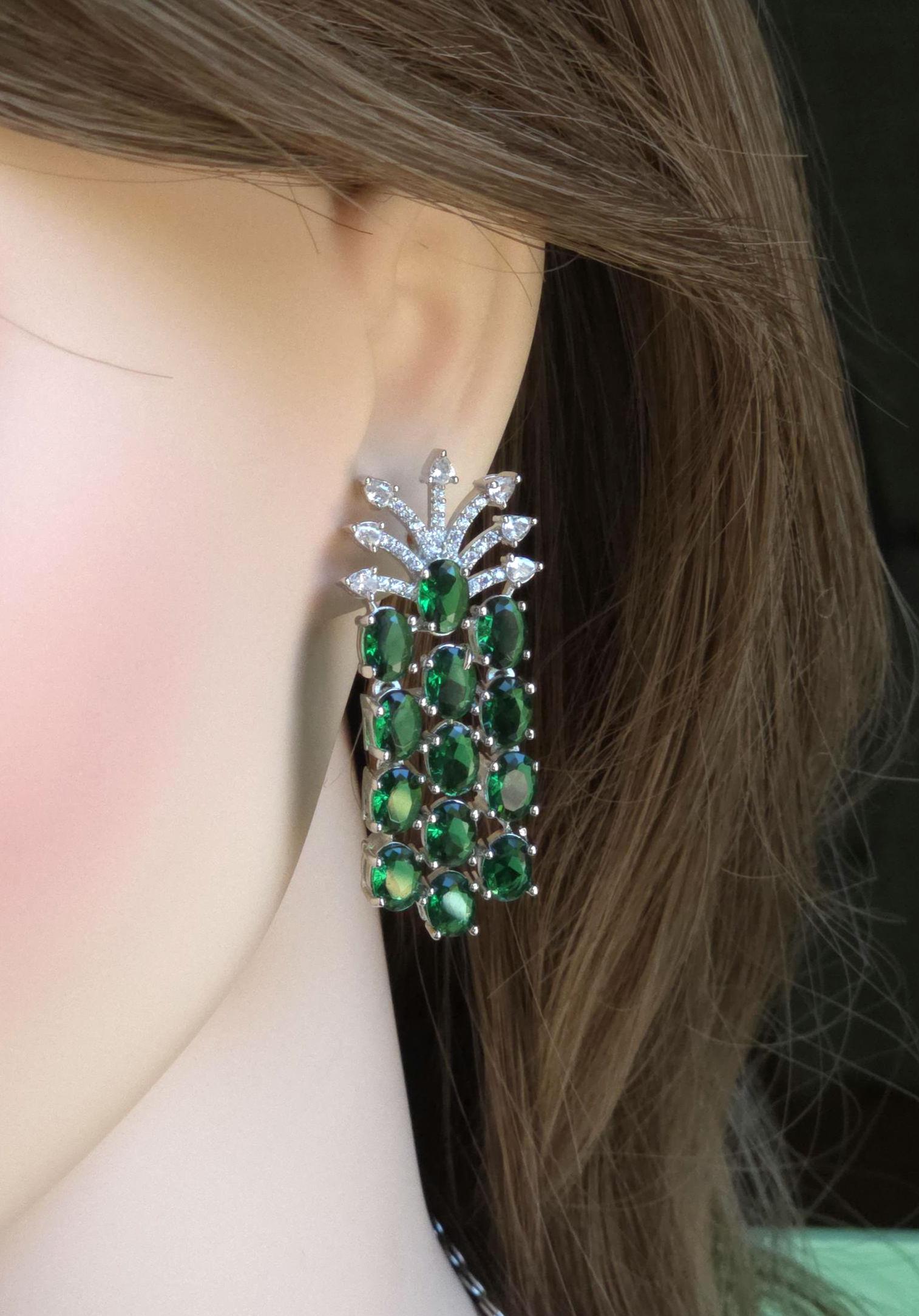 Emerald Green Multi-Row Collar Choker Necklace Set Bridal CZ Jewelry Anaya