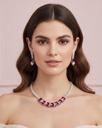 Emerald Cut CZ Necklace Set Blue Pink Green Red Bridal Jewelry Simra