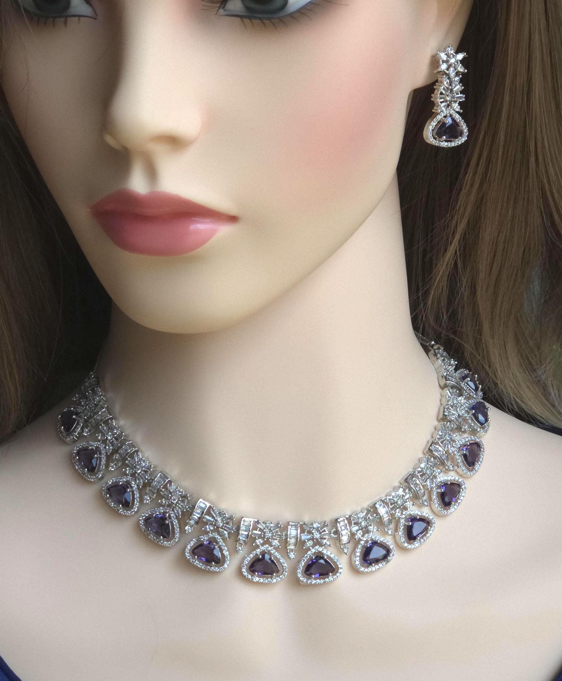 CZ Teardrop Necklace Set Multicolor Indian Bridal Jewelry Gulnar