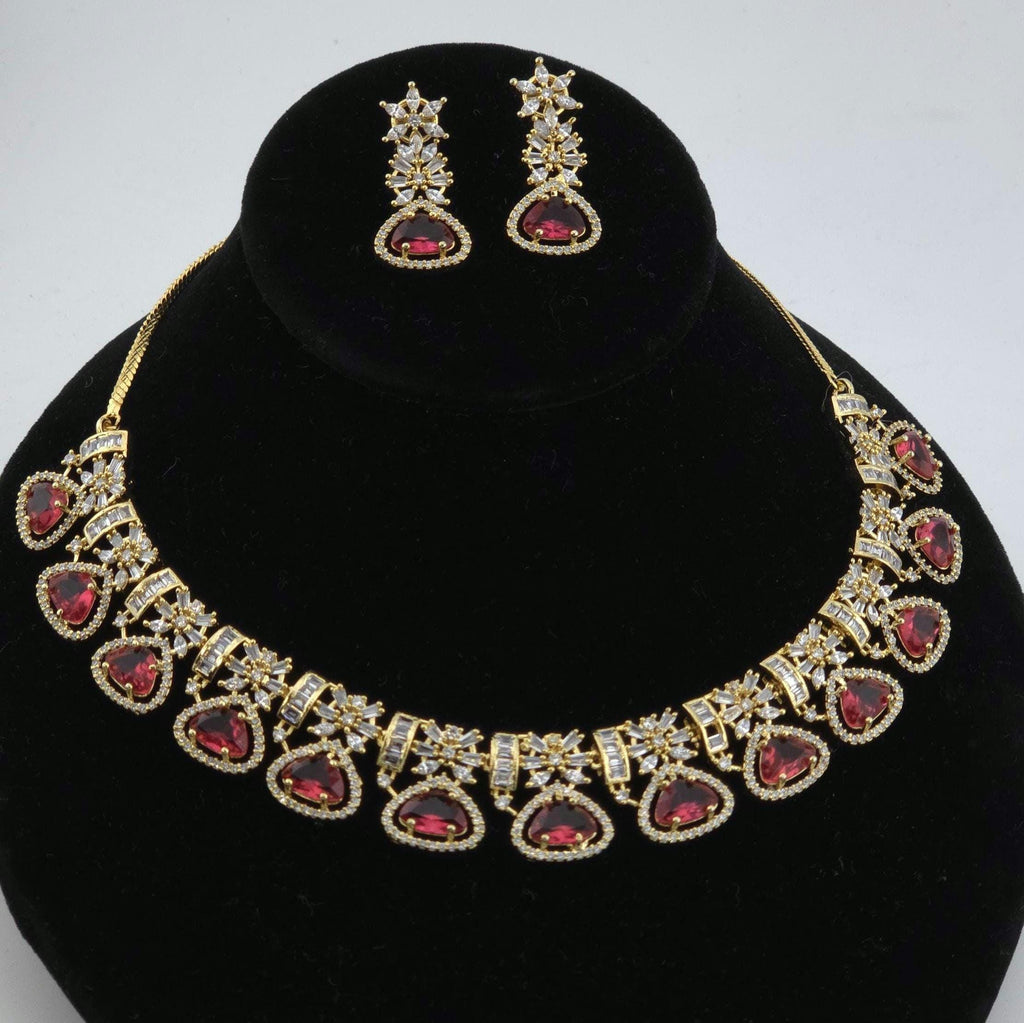 CZ Teardrop Necklace Set Multicolor Indian Bridal Jewelry Gulnar