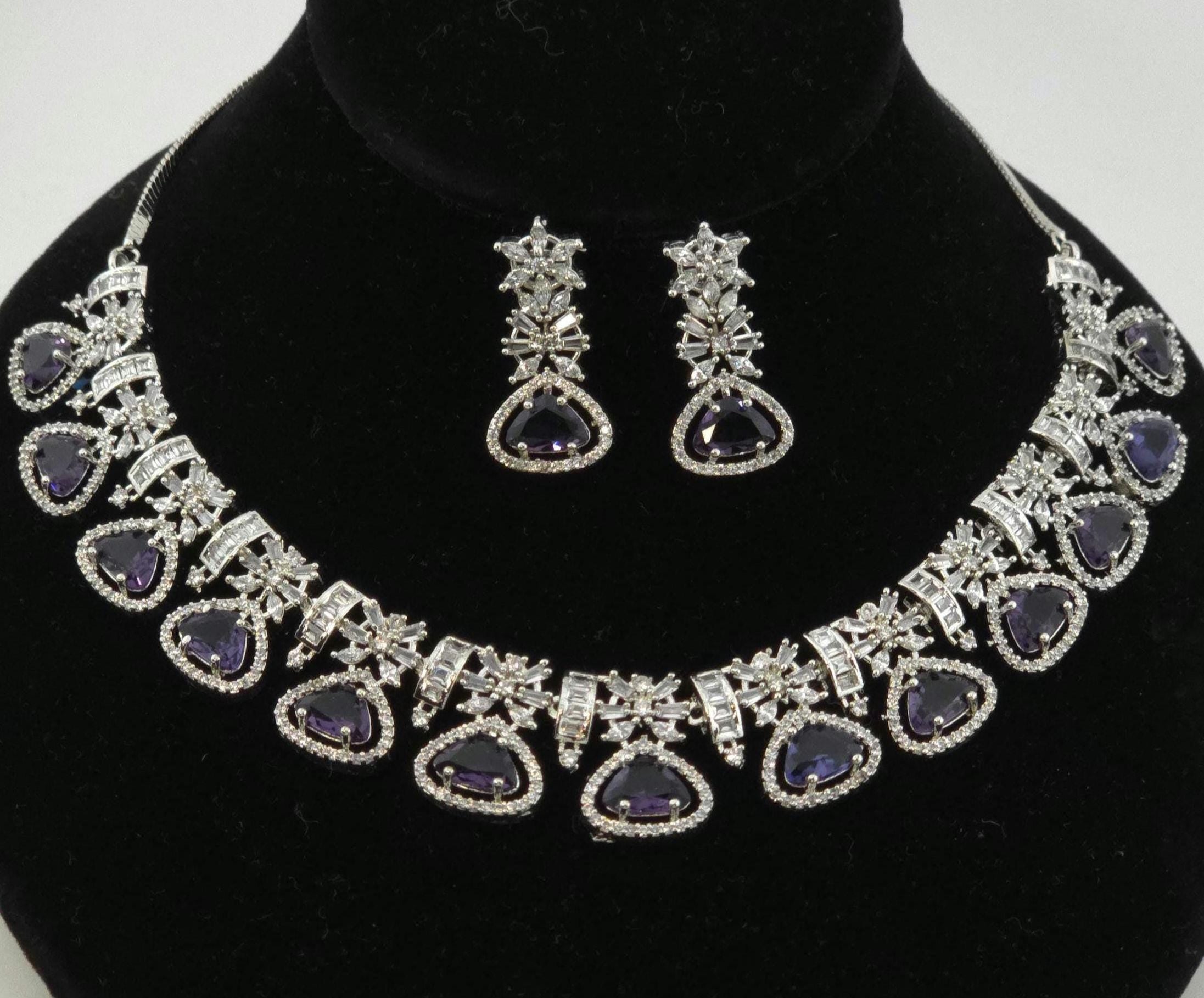 CZ Teardrop Necklace Set Multicolor Indian Bridal Jewelry Gulnar