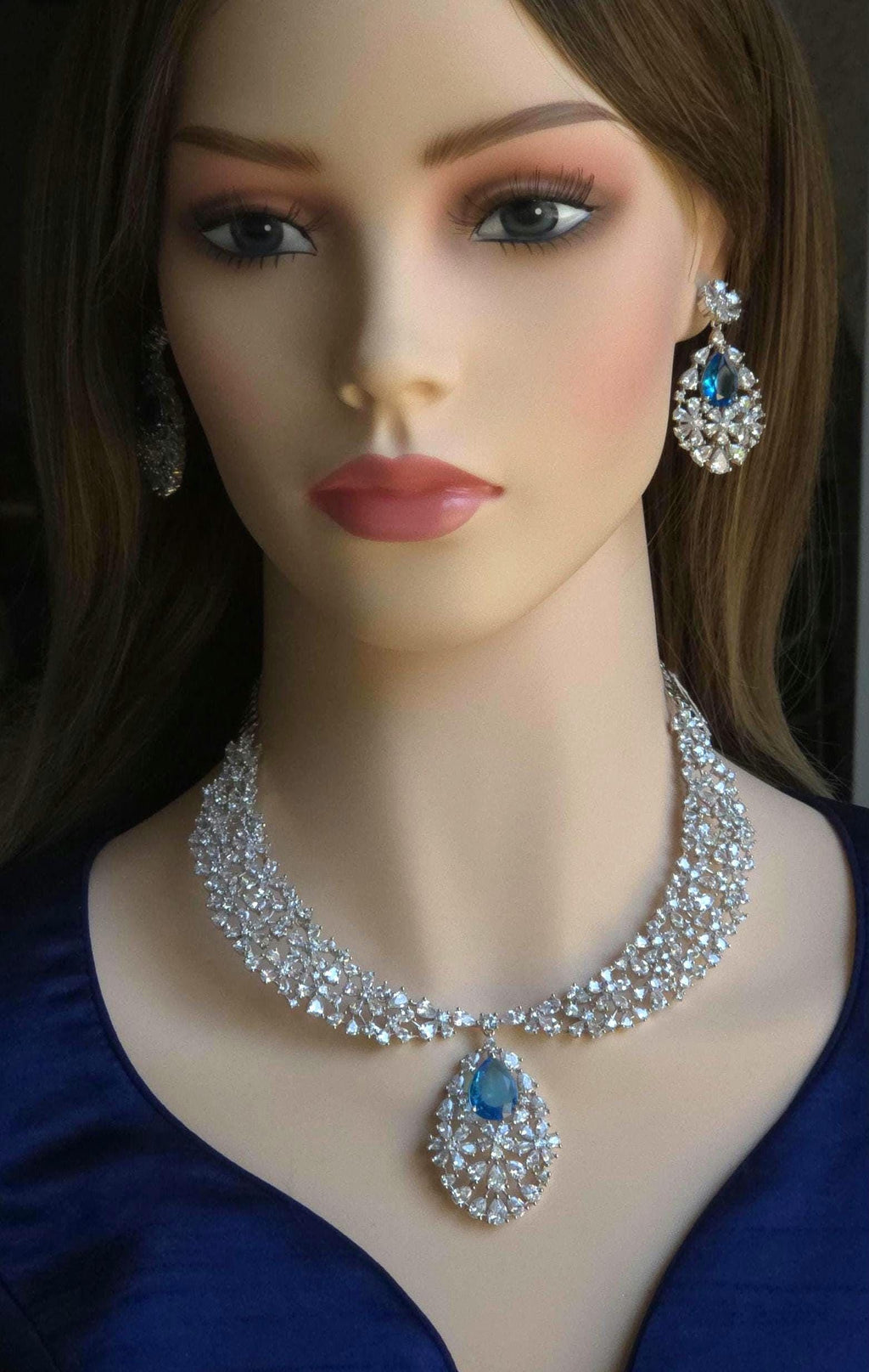 Royal Cluster CZ Teardrop Necklace Set Indian Bridal Jewelry Noor