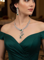 Silver CZ Lariat Necklace Set Red Green Blue Indian Wedding Jewelry Zeba
