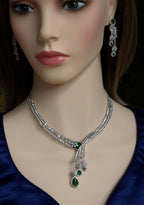 Silver CZ Lariat Necklace Set Red Green Blue Indian Wedding Jewelry Zeba