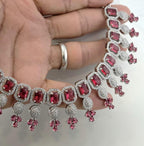CZ Choker Necklace Set Pink Green Red Indian Bridal Jewelry Jiya